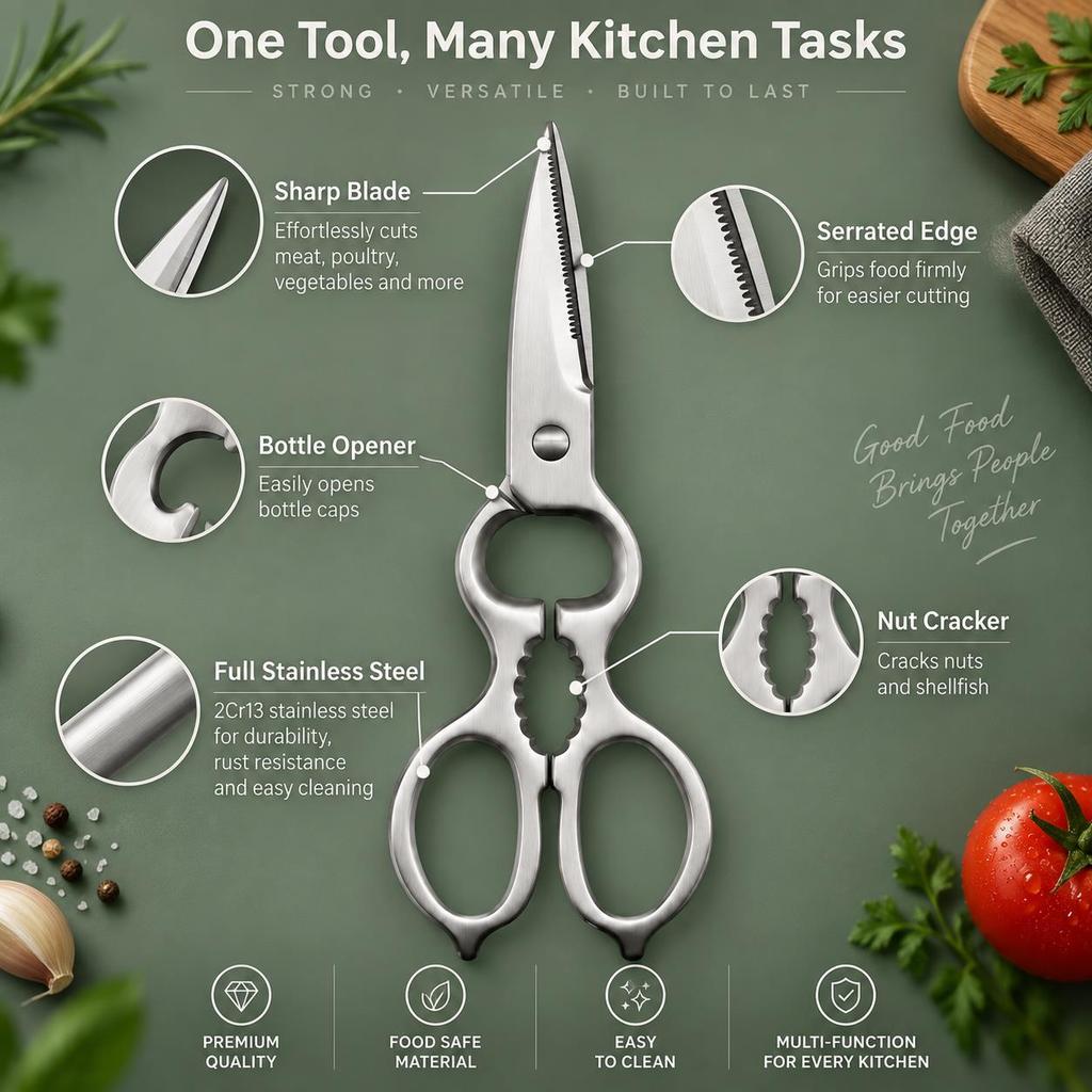 Detachable Kitchen Scissors Heavy Duty Full Steel Rustproof Multi-Purpose Shears Fish Killing and Chicken Bone Cutting Tool5