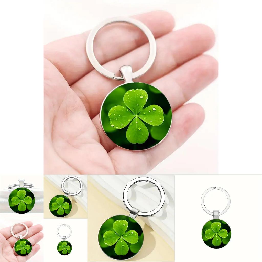 Lucky Four Leaf Clover Pendant Keychain With Zinc Alloy Silver Finish For Gift Giving And Celebration