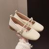 Flat-soled Single Shoes Women's 2025 Spring Shallow Mouth Pearl One-word Buckle Belt Fashionable Outer Wear Soft-soled Shoes