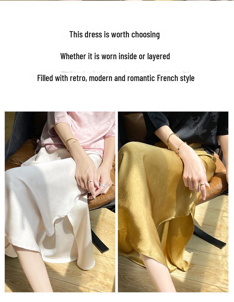 Женская плиссированная юбка-рыбий хвост из высококачественного шелка - лето 2024 г., однотонная, с высокой талией, с разрезом.