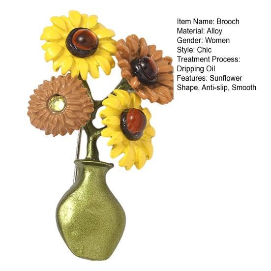 Женская брошь в форме подсолнуха в форме вазы ретро эмаль противоскользящая полированная пальто воротник сумка шарф шляпа украшение прищепка для вечеринки банкет одежда ювелирные изделия