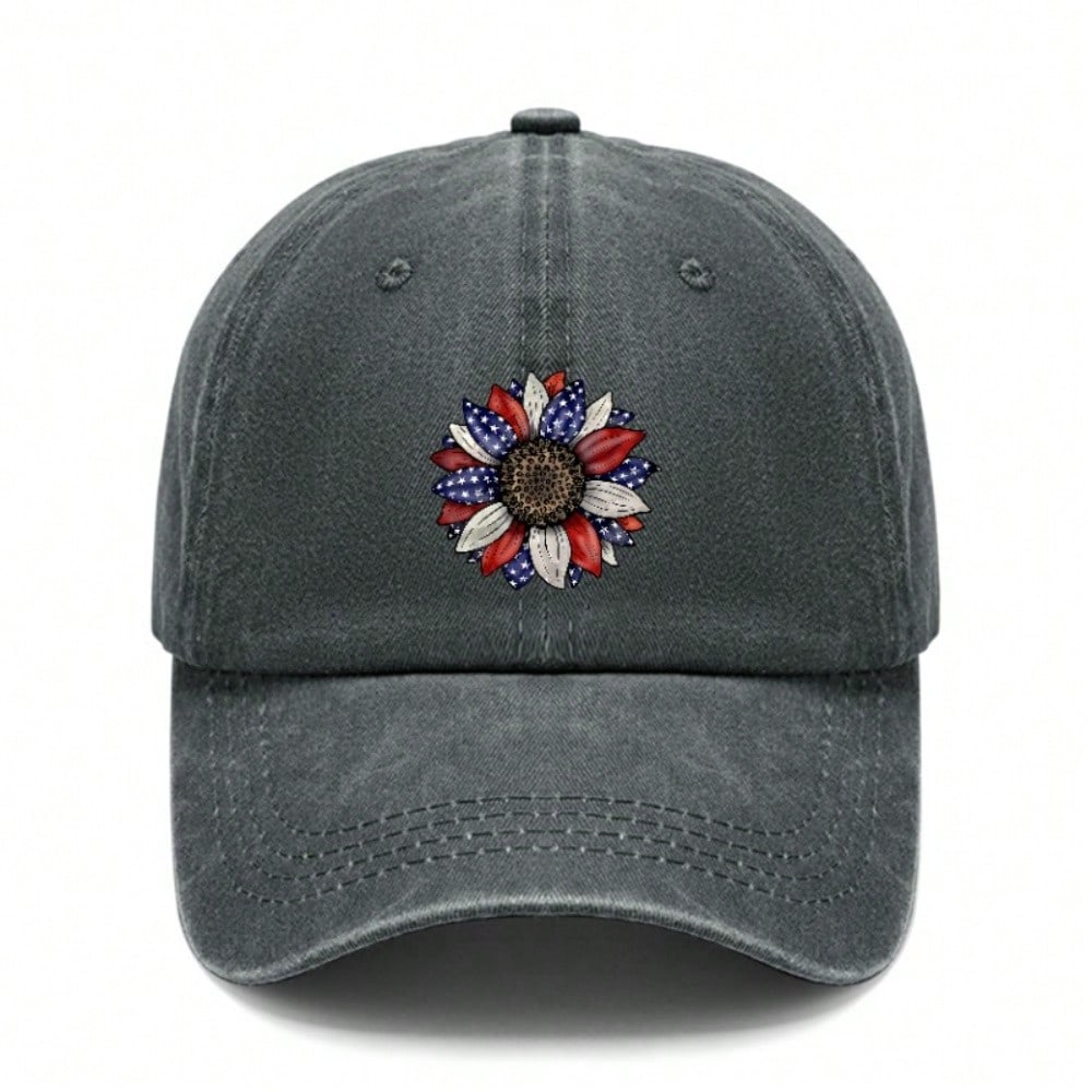 Patriotic Baseball Cap - 2026 Summer Unisex Sunflower USA Flag Print Polyester Adjustable Breathable Sun Protection Casual Outdoor Sports Daily Wear