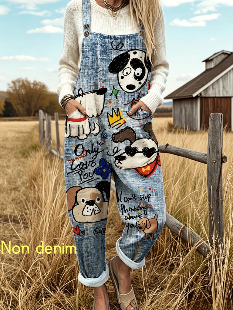 [Imitation Denim] New European and American women's fashion, using fashionable imitation denim animal print casual overalls