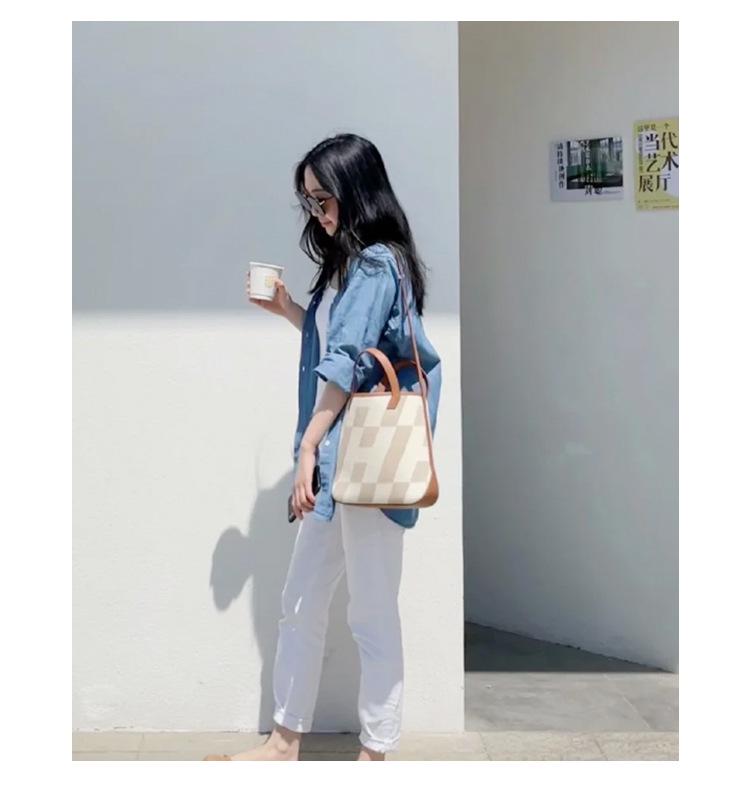 Большая вместительная сумка-тоут из холста и натуральной кожи - женская сумка из твила для ношения в руке и через плечо