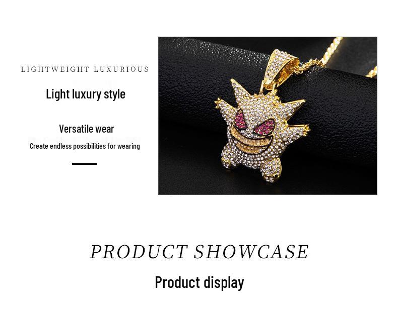 European & American Cartoon Anime Gengar Pendant Little Monster Rhinestone Hip Hop Necklace