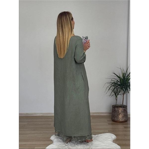 Women's Set Casual Cotton and Linen Irregular Top Printed Wide-leg Belt Pocket Set