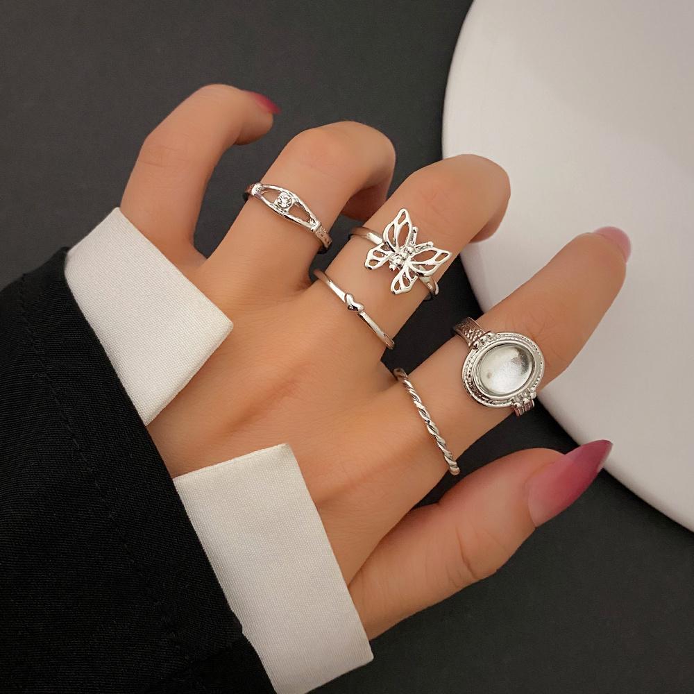 5 шт. ювелирные изделия с инкрустацией бабочкой кольцо с бриллиантом драгоценный камень резьба набор регулировочных колец