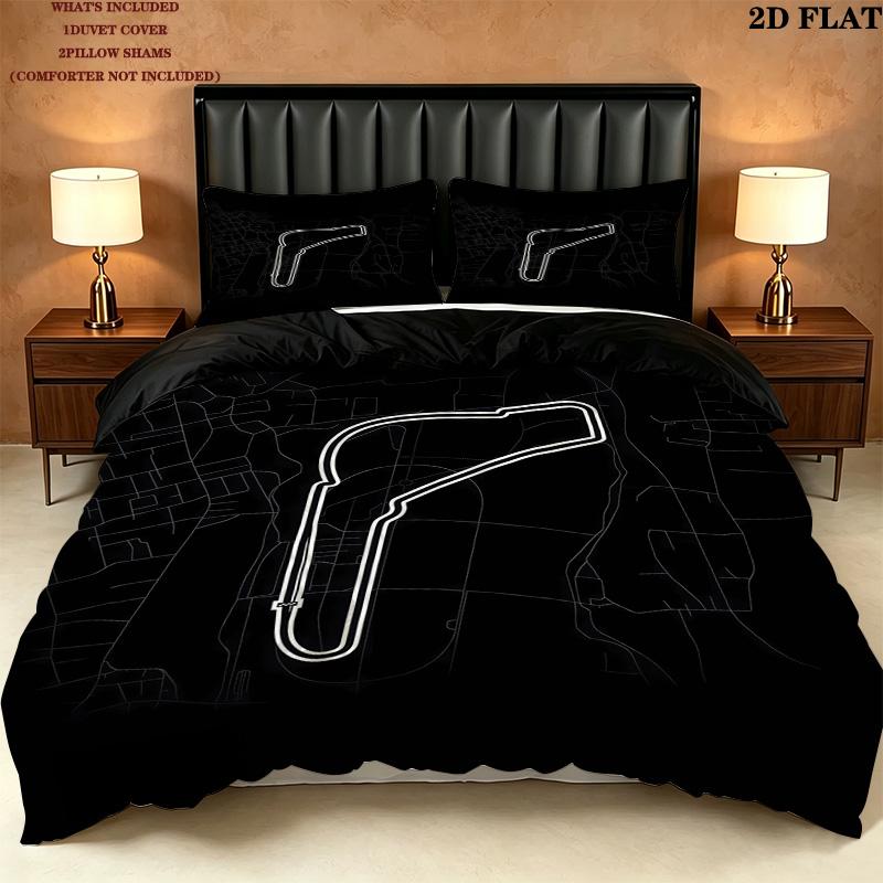F1 Track Map Pattern Bedding Quilt Set Quilt Cover Pillowcase Home Birthday Gift(1 * duvet cover + 2 * pillowcase, without core)