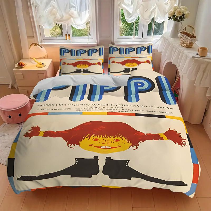 3pcs Pippi Longstocking Duvet Cover Set - Machine Washable, Includes 1 Duvet Cover and 2 Pillowcases, No Core Included yy251022234