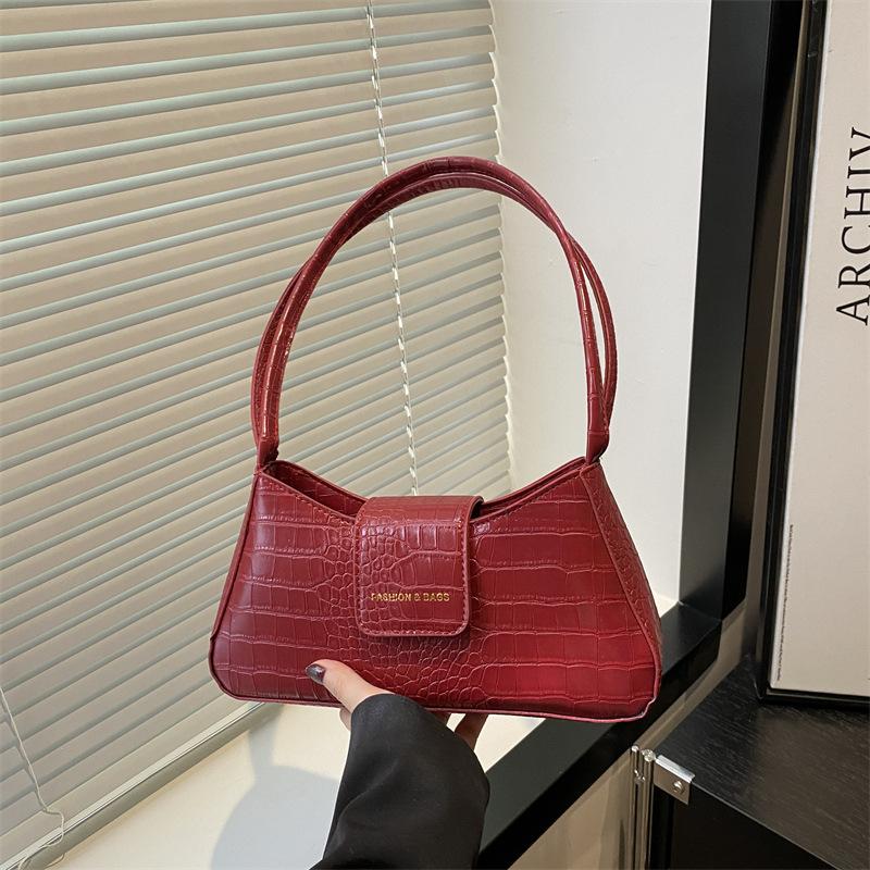 Crocodile Pattern Portable Small Square Bag Women's Bag 2025 Summer New Light Luxury Foreign Style Shoulder Bag Trendy Armpit Bag