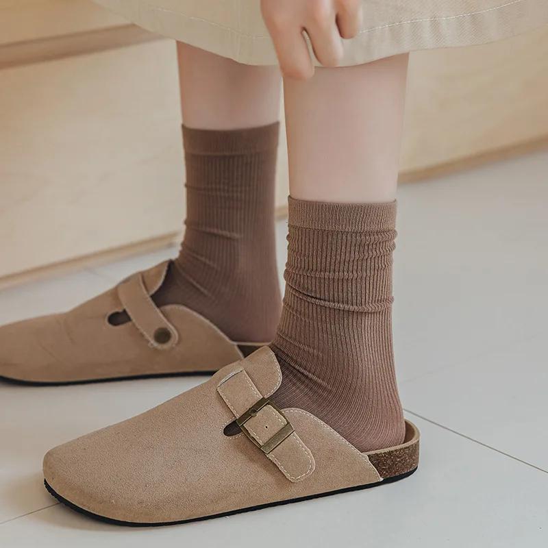 Однотонные носки женские хлопковые тонкие дышащие эластичные длинные носки корейский стиль повседневные уличные носки Харадзюку черные белые серые носки