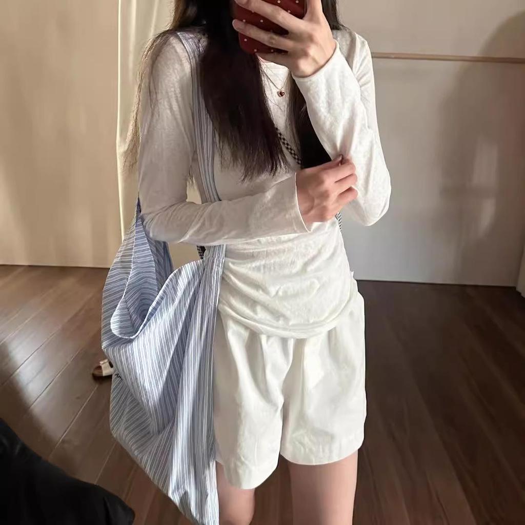 Белая солнцезащитная блузка: Женская коллекция весна/лето 2025, слегка прозрачная, трикотажная, с длинным рукавом, сексуальный топ.