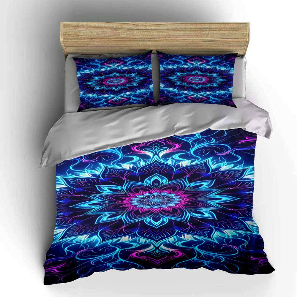 Neon mandala floral design. Bedding sets Duvet cover sets Duvet covers Pillowcases(1* Duvet Cover 2* Pillowcases without duvet insert)