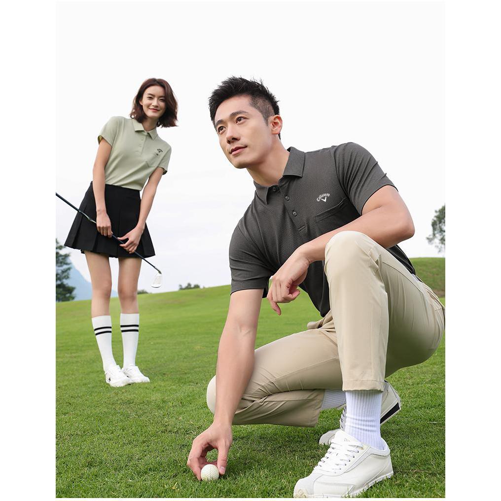 Callaway 2025 Летняя вышитая рубашка-поло для гольфа, бизнеса, отдыха, спорта, стиля, жидкого аммиака, бисера из хлопка с улучшенным блеском