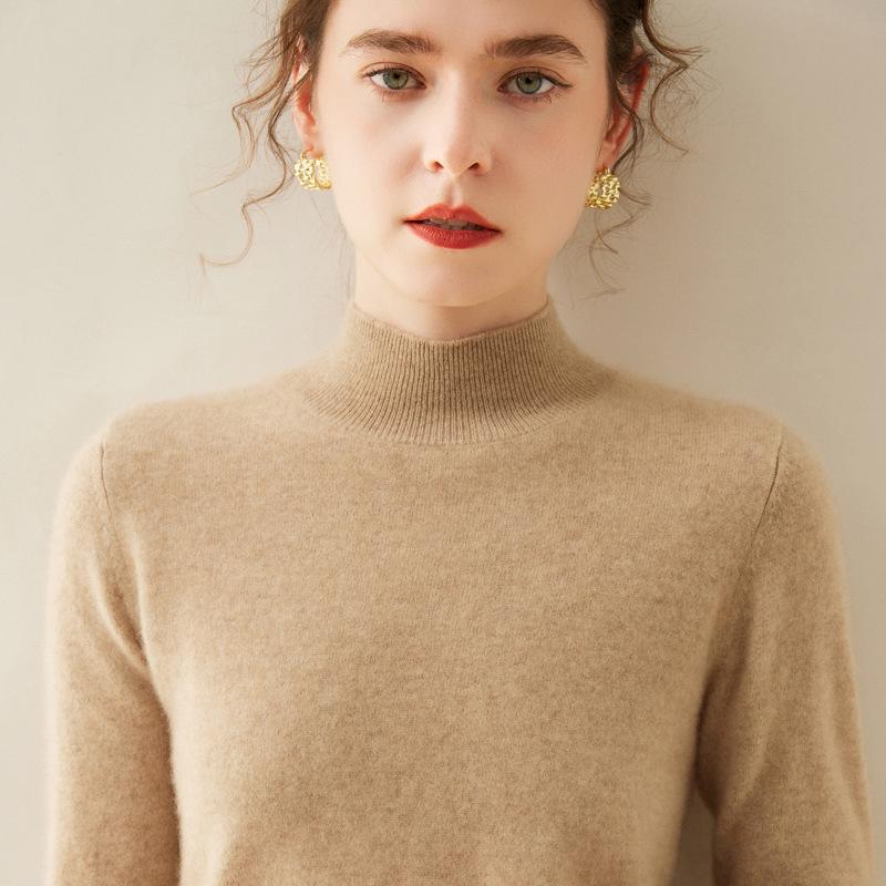 Cashmere Women's Half-High Neck Sweater: Autumn/Winter Classic Loose Fit Pullover.