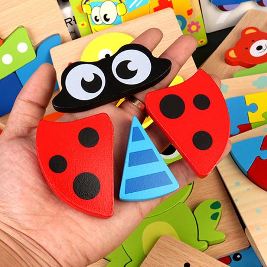 Toddlers Wooden Puzzle Animal Vehicle Cognition Preschool Early Education 3D Jigsaw Puzzle Colorful Block Assembly Toy Boys Girls Gift