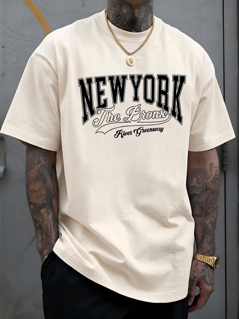 American Style New Unisexs Summer Gothic New York Letter Print Micro Elastic Breathable Round Neck Tshrit Outdoor Casual Style Top