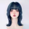 Blue Synthetic Mullet Head Wig with Bangs Short Straight Natural Anime Women Men Cosplay Hair Wig for Daily Party