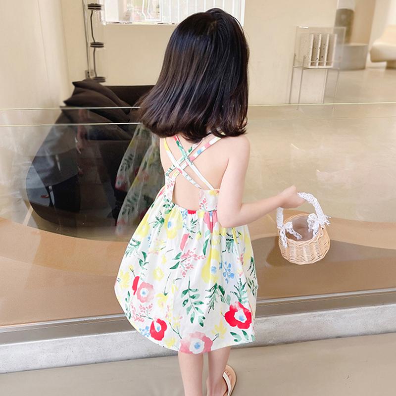 Летнее платье на бретельках без рукавов для девочек, милое платье принцессы, сладкий цветочный принт