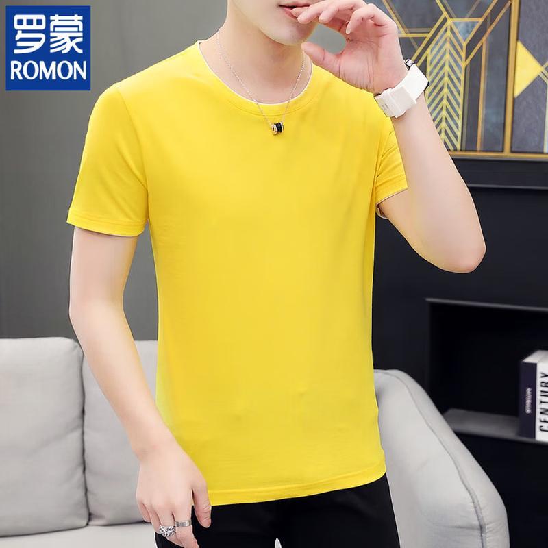 ROMON Men's Solid Round Neck Short Sleeve T-Shirt