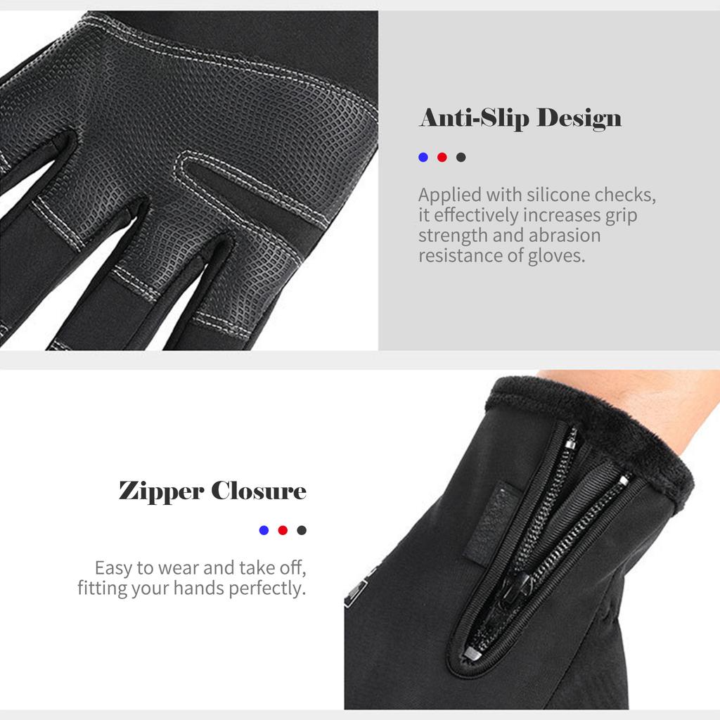 Winter Touchscreen Warm Gloves Windproof Waterproof Gloves for Running Driving Cycling Working Anti-Slip Zipper Type Gloves, Grey M
