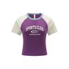 Color Block Knitted Round Neck Short Sleeve T-Shirt Women Tops Purple White 24SRC406WGP2