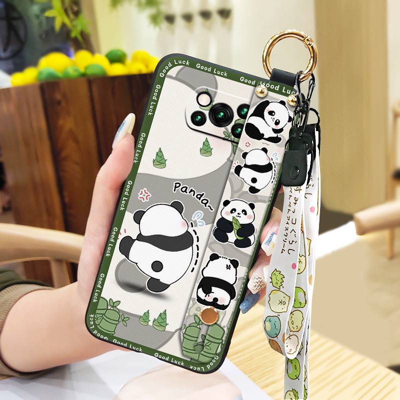 Soft Case Wristband Phone Case For Xiaomi Poco X3 NFC/X3 Pro Durable Kickstand Phone Holder Ring Wrist Strap Cute Panda