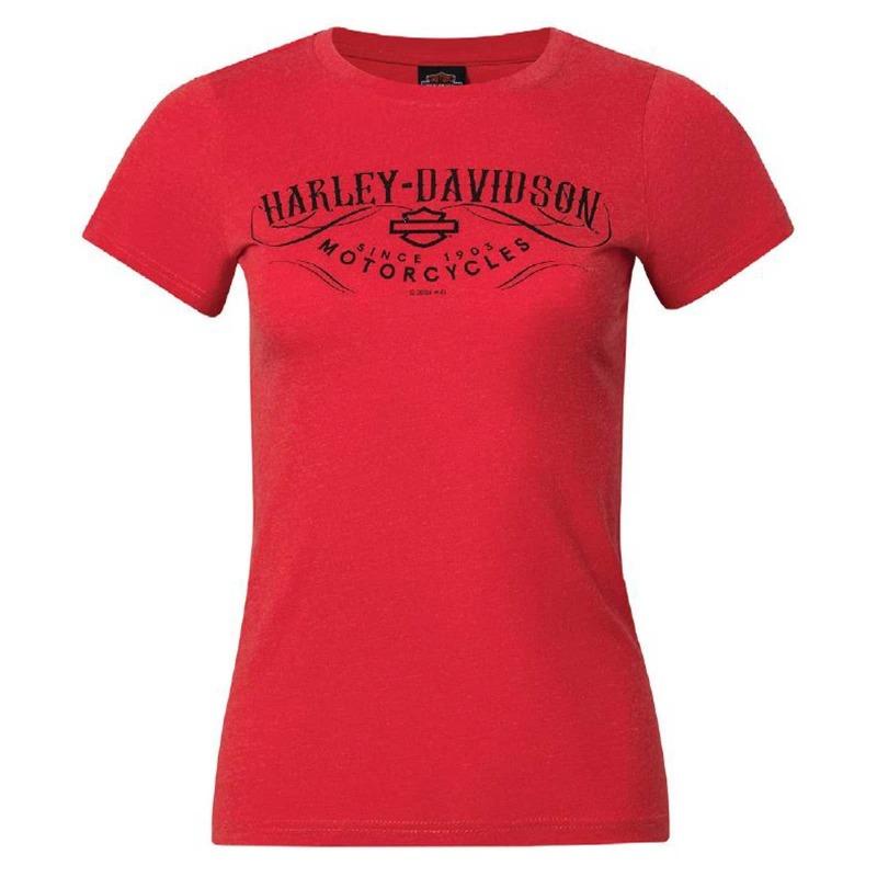 Harley-Davidson Women's Embellished Round Neck Short Sleeve T-Shirt, Red