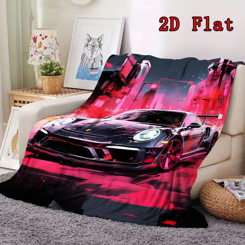 Black Sports Car Art 2D Flat Pattern Flannel Blanket High quality All Seasons Warmth and Comfort Perfect for Christmas Gifts.MMT0918155