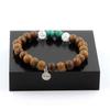 Stones and Minerals. Congo Malachite + Cracked Quartz + Wood 8mm Bead Bracelet. Made In France.