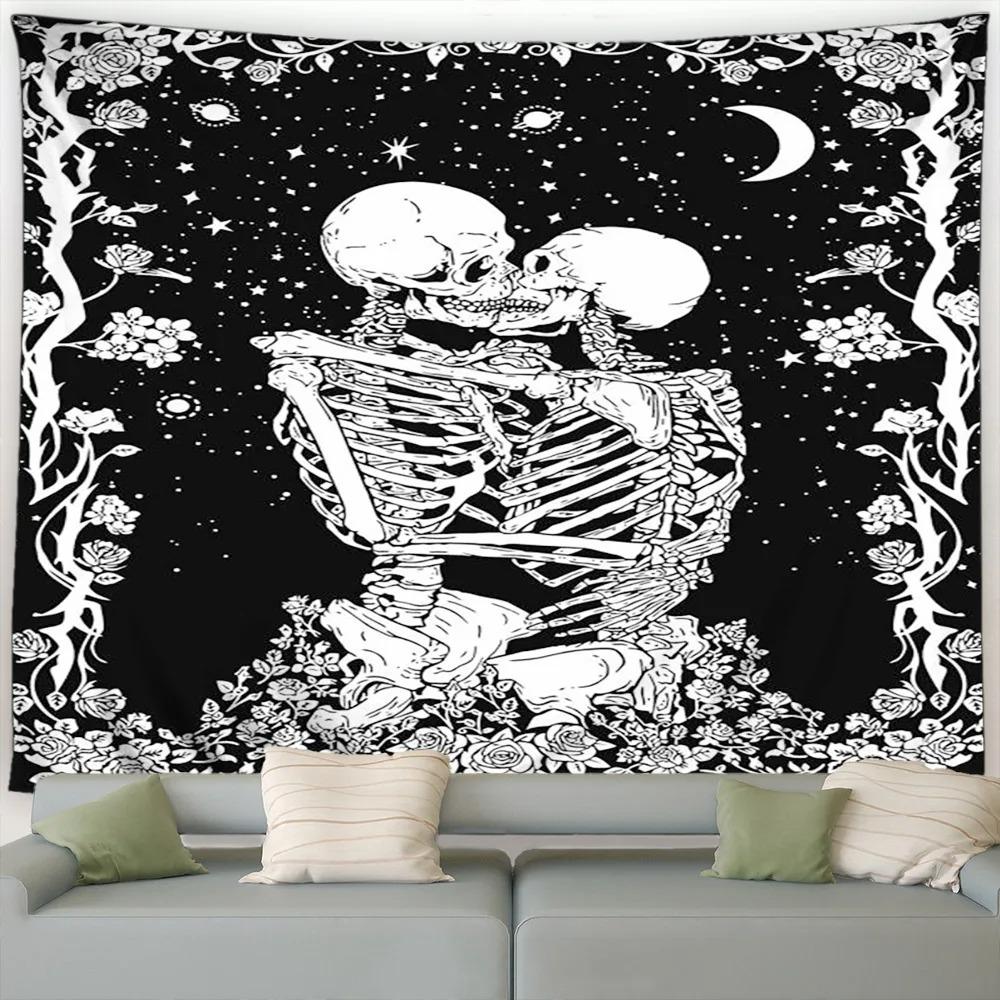 Красный гобелен с черепом и розой, принт с черепом и кровью, декоративный гобелен на Хэллоуин для дома, гостиной, комнаты, декоративная настенная подвеска