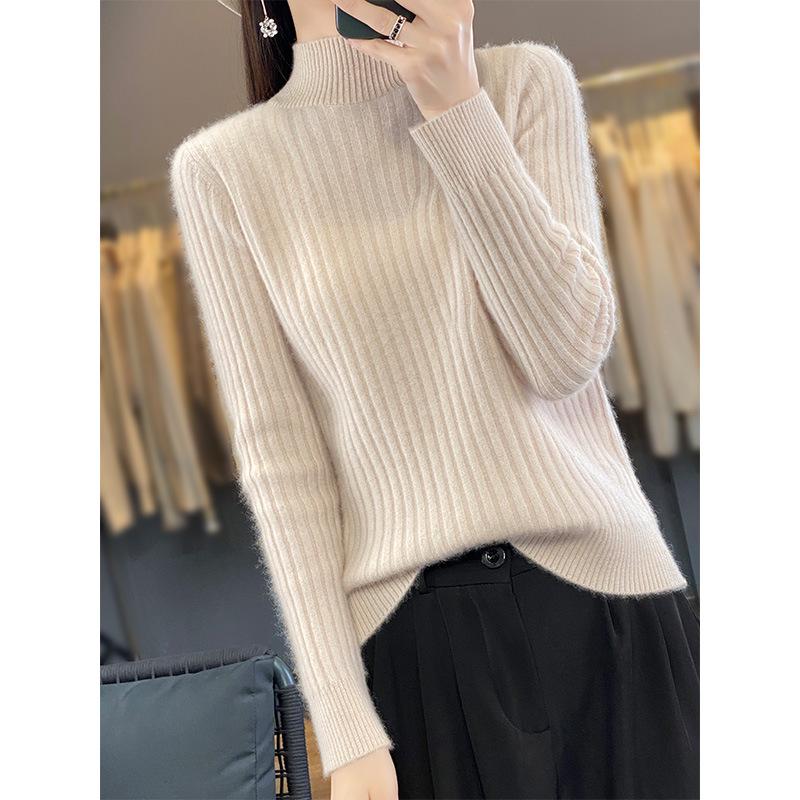 Women's Solid Color Knit Pullover: Autumn & Winter Casual Wool Sweater with Half-High Neck