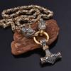 New Nordic Men's 316L Stainless Steel Emperor Chain Dominant Wolf Head Necklace Viking Thunder Hammer Jewelry Pendant Necklace