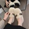 2024 Winter Warm Ladies Flat with Furry Shoes Fashion Buckle Strap Women Mules Fur Casual Flats Outdoor Indoor Female Loafers