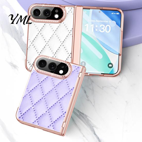 Tempered Glass Screen Protector Faux Leather Phone Case for IPhone-Duo, with & Hinge Full Body Protection Cover Protection, Rhinestone Cover,