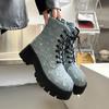 Ботильоны на толстой платформе с панковскими блестками для женщин 2024 Y2K, джинсовые ботинки с толстой подошвой в стиле пэчворк, женские черные готические ботинки Mujer