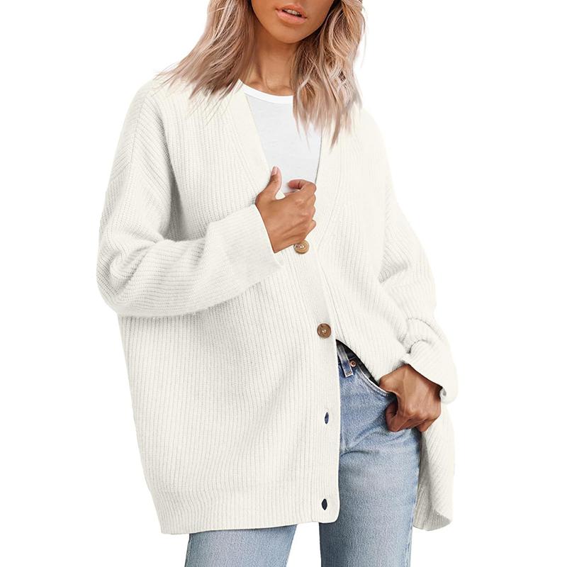 Women’s Casual Solid Knitted Cardigan Sweater V-neck Long Sleeve Button Down Warm Sweater for Lady Soft Comfortable Warm Simple Sweater