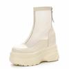 Fashion 11cm Air Mesh Hollow Patent Leather Summer Platform Wedge Fashion Sandal Knee High ZIP Ankle Boots Breathable Wedge Shoes Black