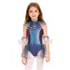 Girls Halloween Mermaid Cosplay Costume Sleeveless Mermaid Fish Scales Print Mesh Sequins Bodysuit with Arm Sleeves Holiday Party Costume