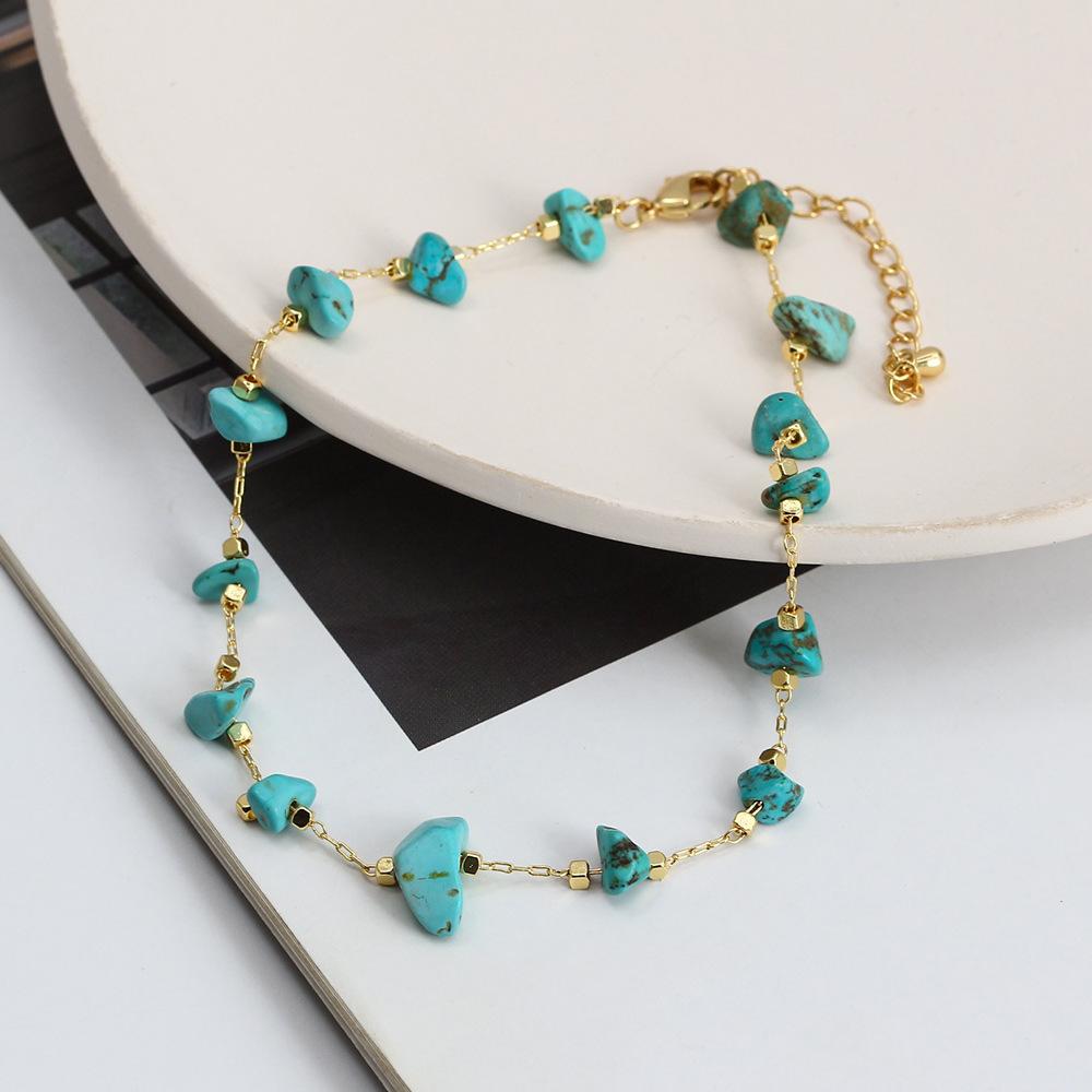 Нерегулярные многоцветные бирюзовые каменные браслеты на ногу для женщин, винтажный золотистый браслет на щиколотку, летние пляжные цепочки, браслет на ногу, бохо-украшения