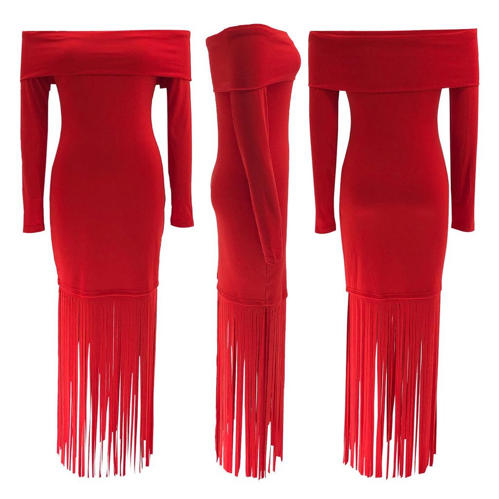 Европейское и американское вечернее платье-футляр на одно плечо с бахромой