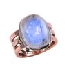 Natural Rainbow Moonstone Gemstone 925 Sterling Silver Two Tone Ring S.6.5 y8P88