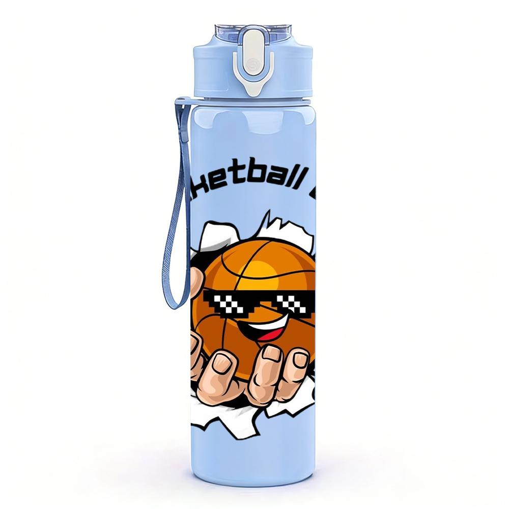 1PC Basketball Club Orange Ball 750ml Color Plastic Sports Water Bottle Leakproof Flip Straw Lid Suitable for Sports Office Home Use