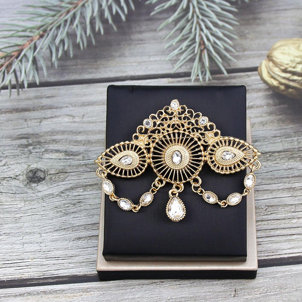 Women's Brooch Gold Crystal Jewelry Brown Brooch Bridal Dress Brooch