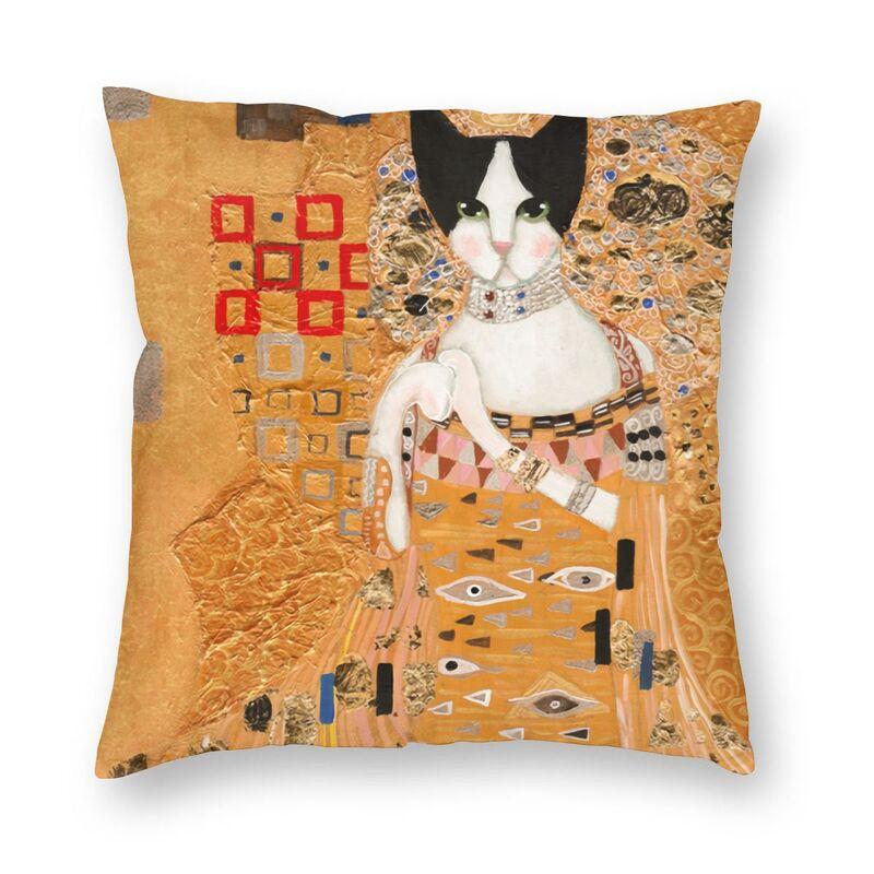 Lovely Cartoon Klimt Style Cat Kitten Throw Pillow Cover Home Decor Square Gold Animal Art Cushion Cover 45X45Cm For Living Room