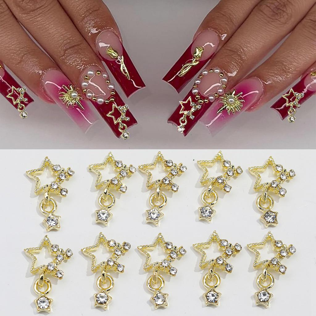 3D Exquisite Heart Crown Five-pointed Rhinestones Nail Charms Luxury Gold/Silver Diamond Jewelry Nail Decoration Accessories