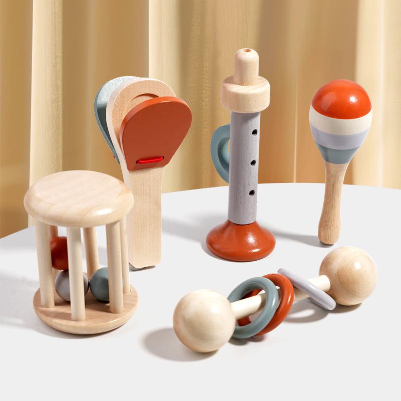 Child Cage Bell Baby Clutching Bell Rattling Musical Instrument Infant Early Childhood Education Soothing Bed Bell Wooden Toy