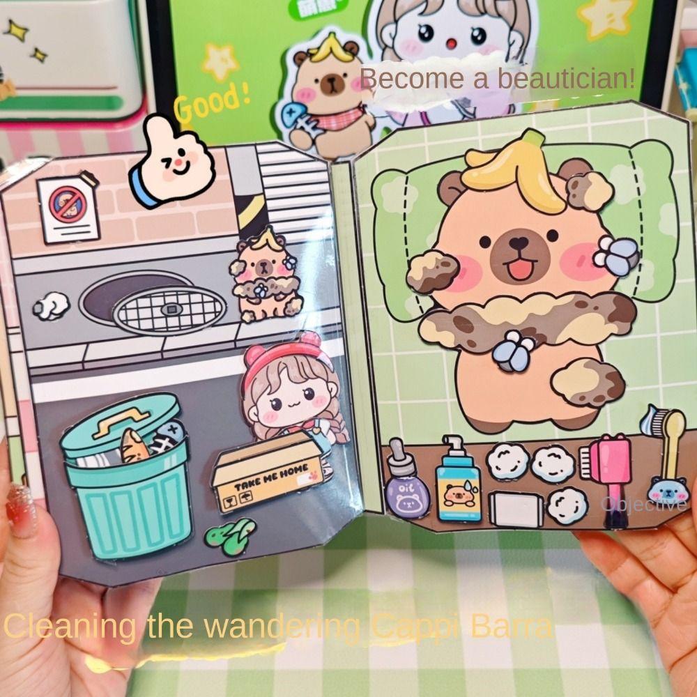 Educational Capybala Quiet Book Early Learning 3D Sticker Book Activity DIY Pinch Toy Book Girls
