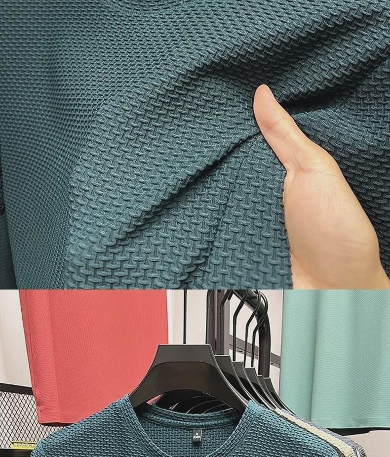 Мужская летняя футболка Ice Silk с круглым вырезом и сеткой 2024 года — короткий рукав, легкая, однотонная