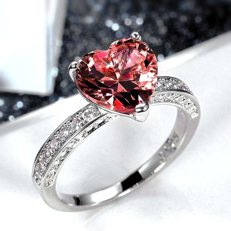 Huitan Luxury Solitaire Женские обручальные кольца в форме сердца AAA Pink Circonia Предложения Кольца для подруги Подарок на годовщину